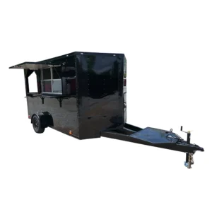 7' X 12' Black W/ Blackout Custom Concession Trailer With 4' Porch