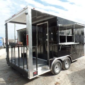 8.5' x 16' Black BBQ Porch Concession Food Trailer With Appliances